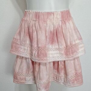 Chelsea & Violet NEW Linen Blend Coquette Pink Cottagecore Tiered Mini Skirt M